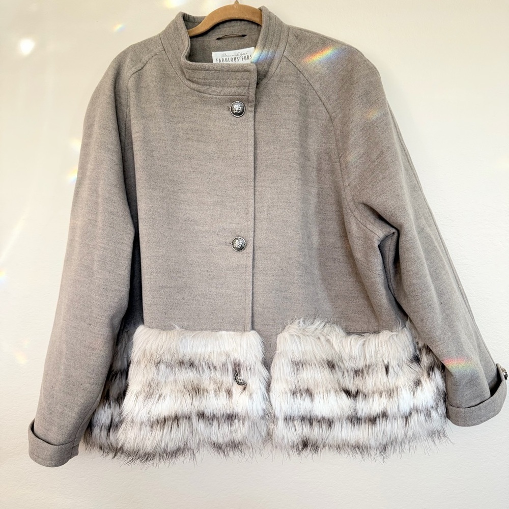 Donna Salyer’s Fabulous Furs Taupe Coat with Faux Fur Trim 3X